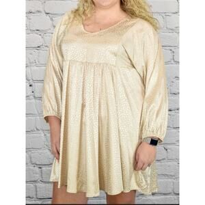 Umgee Plus Size Satin Babydoll Dress in Shimmery Champagne